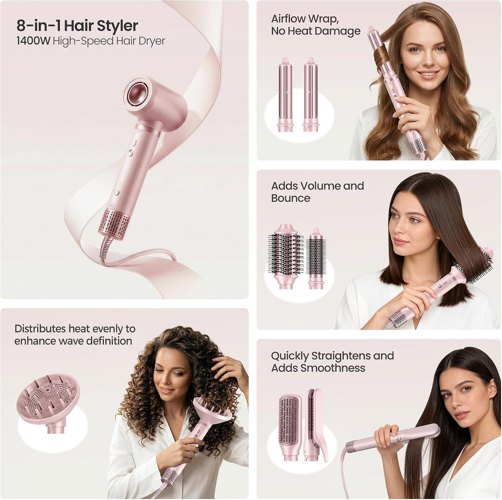 Juego de cepillo 8 en 1 para peinar el cabello y secador de pelo, s...