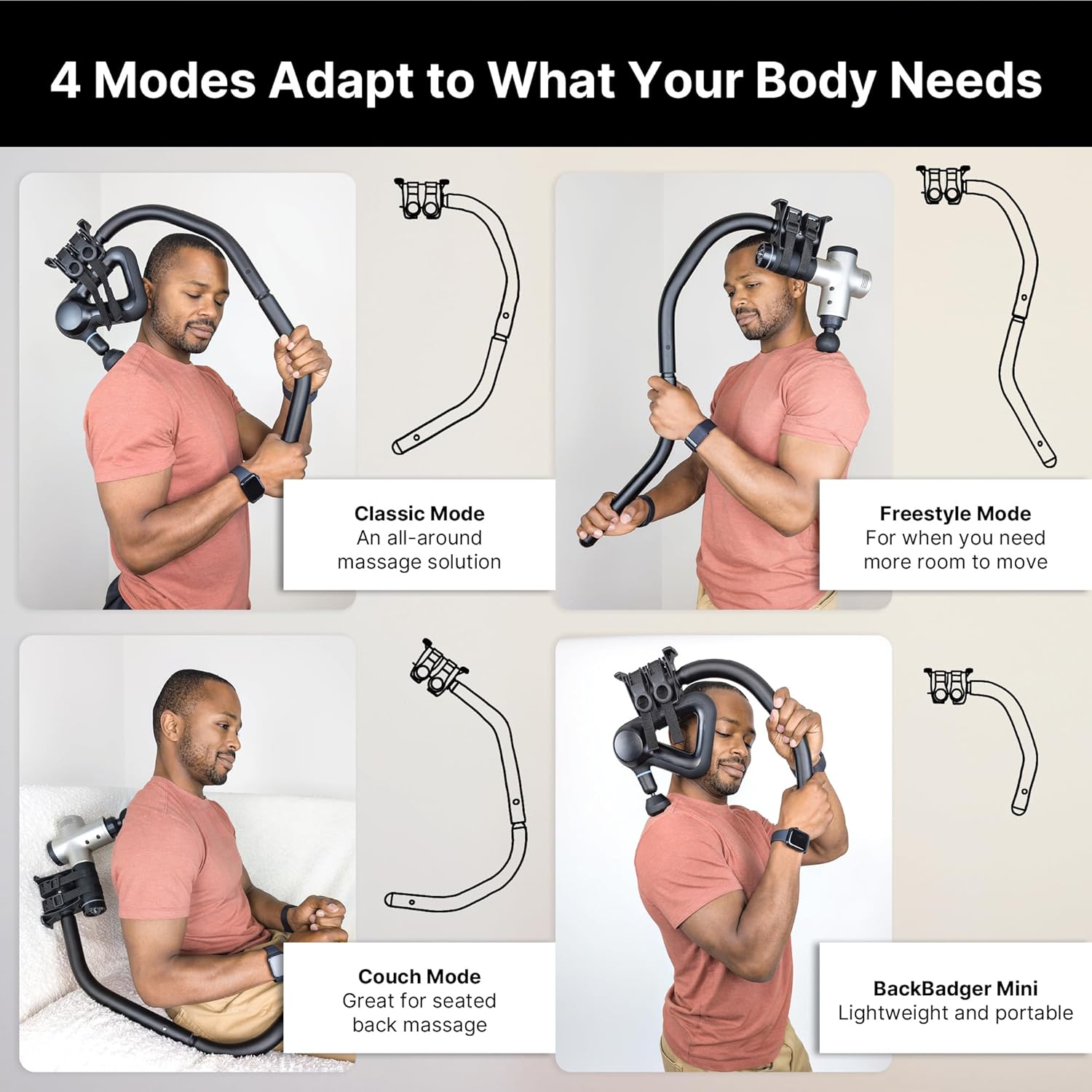 BackBadger - Soporte flexible para pistola de masaje para zonas de...