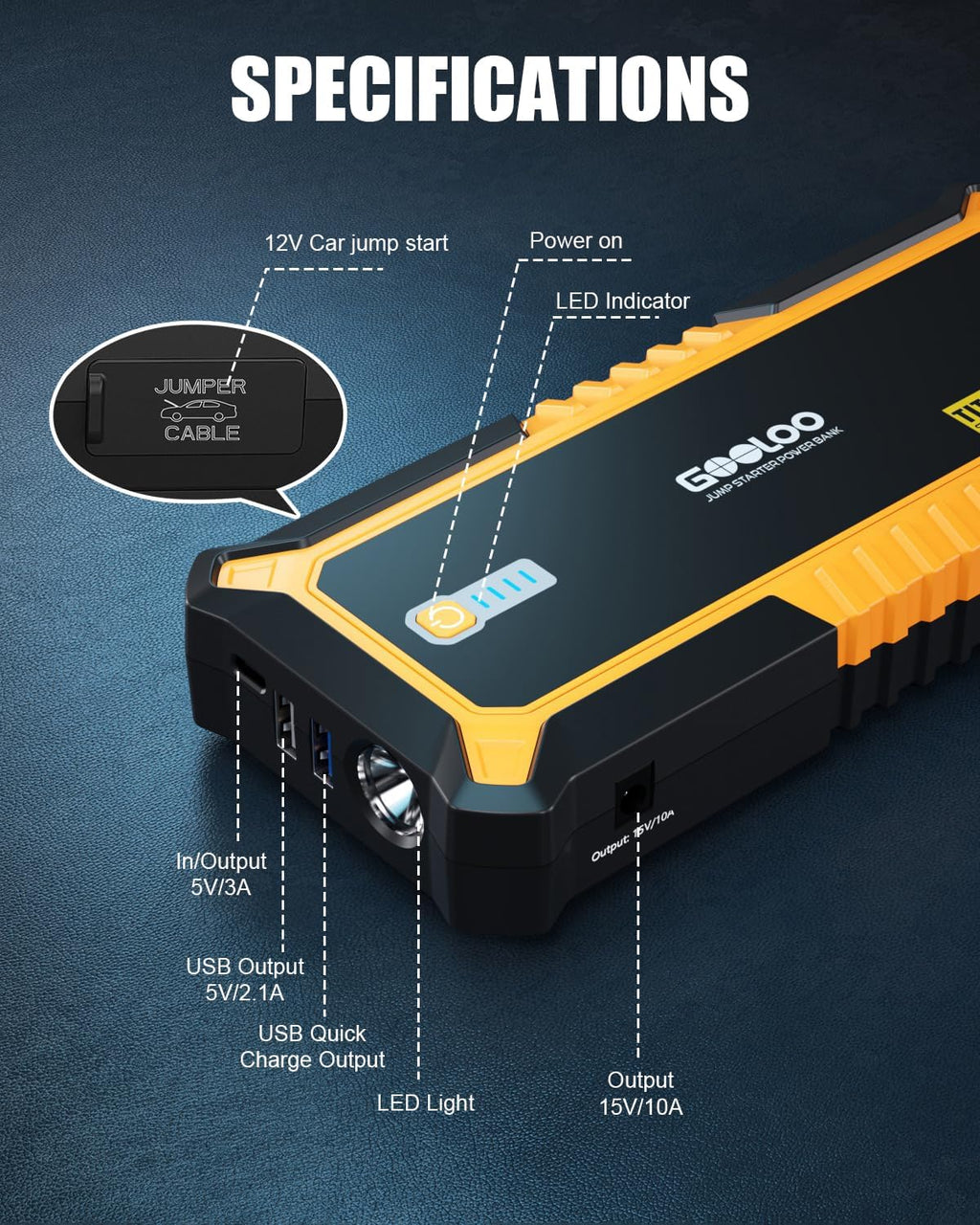 GOOLOO GP3000 - Arrancador de batería de coche de 12 V para motores...