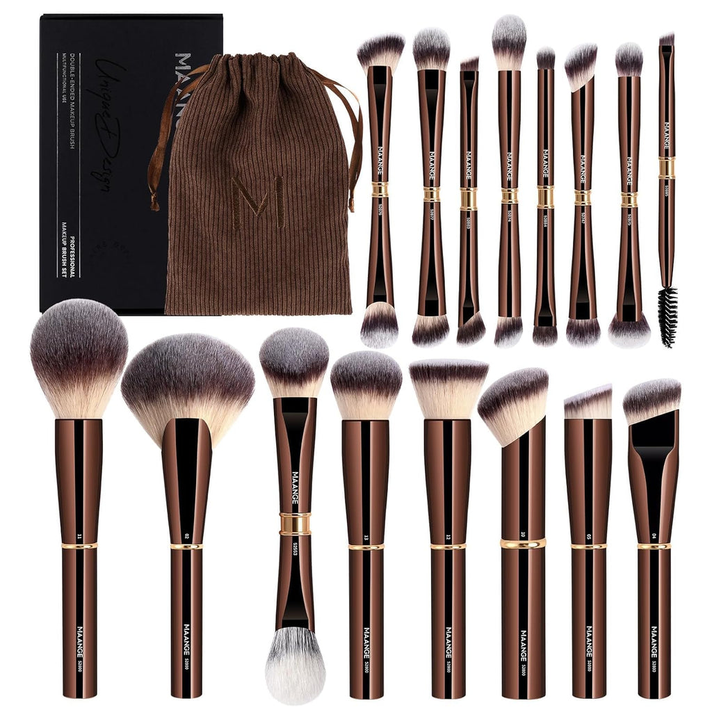 MAANGE Juego de 16 brochas de maquillaje profesionales para base, p...