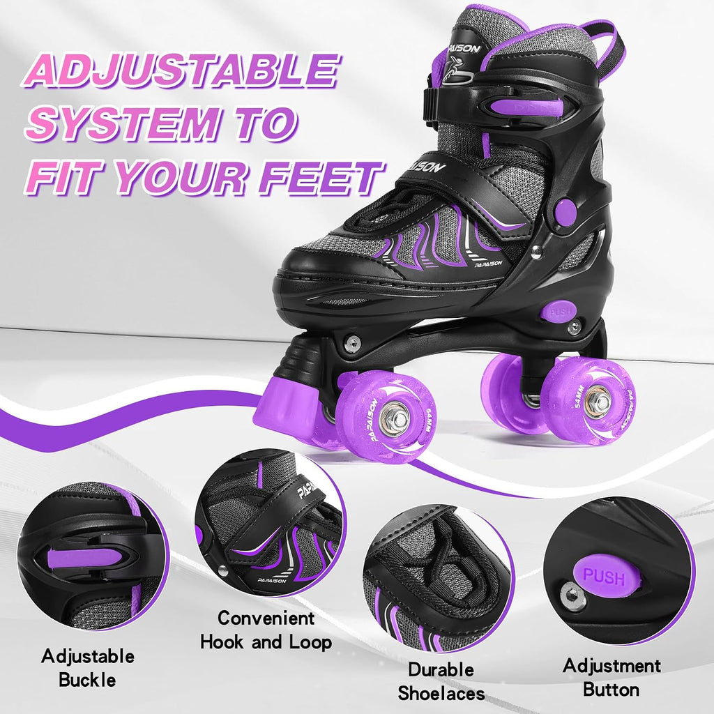 PAPAISON Patines de ruedas para niñas de 8 a 12 años, talla ajustab...