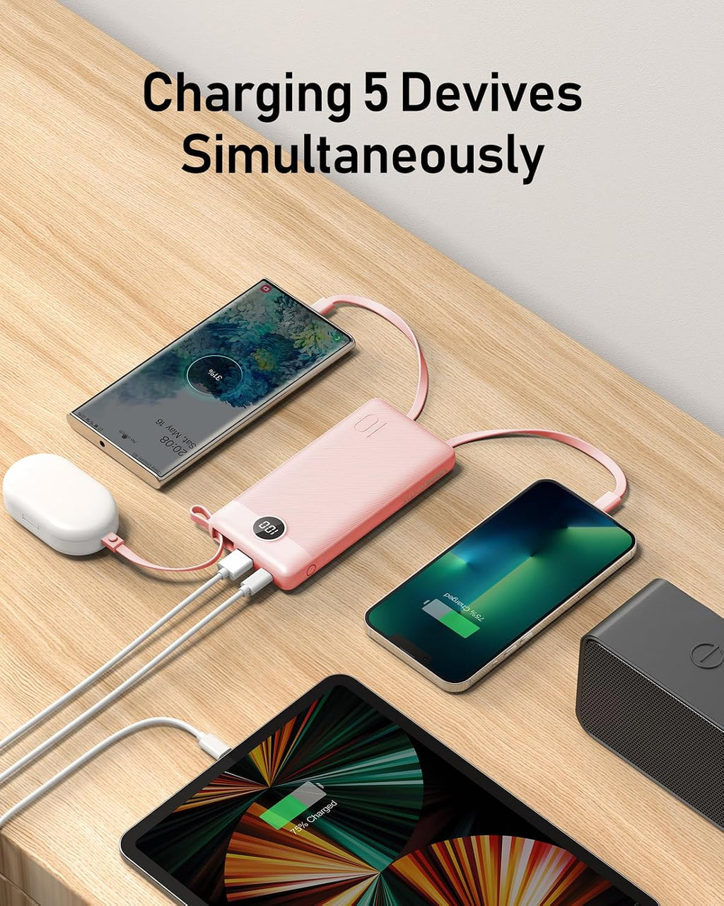 VEEKTOMX Cargador portátil con cables integrados, banco de energía...