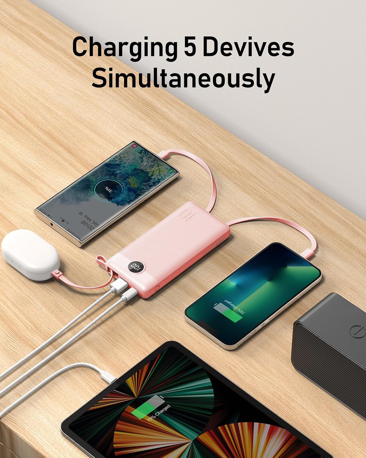 VEEKTOMX Cargador portátil con cables integrados, banco de energía...