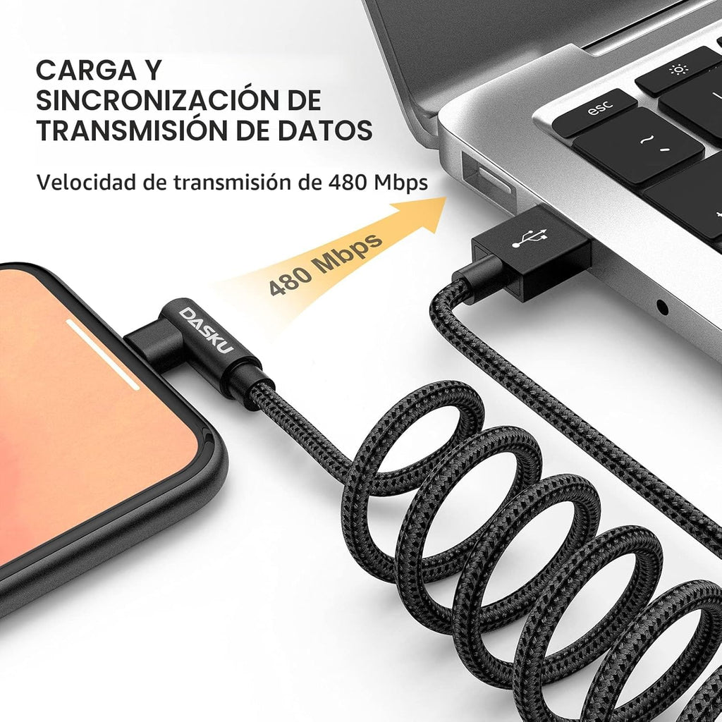 Dasku Paquete de 2 cables de carga para iPhone de 90 grados, cable...