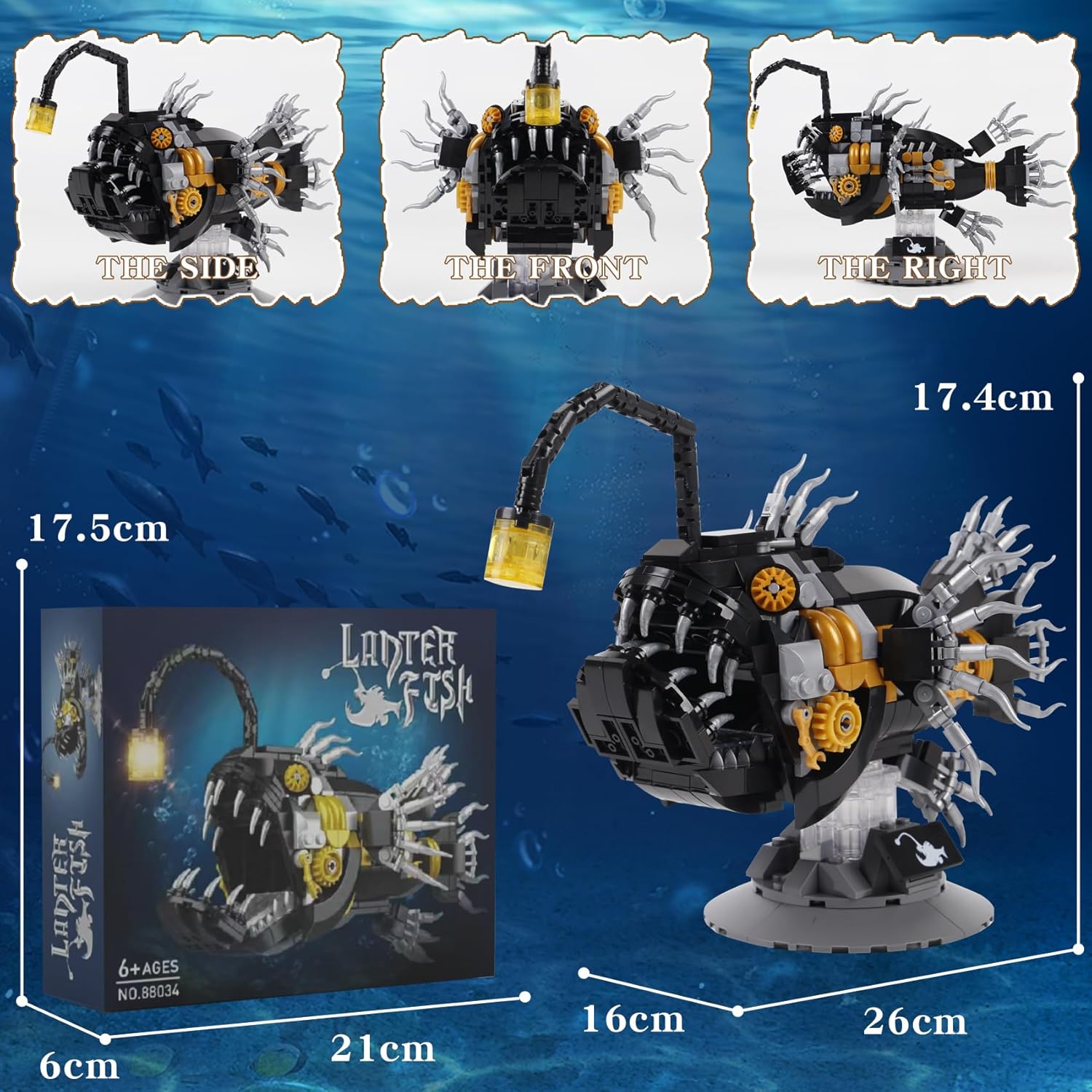 Juego de bloques de construcción de farol mecánico de peces con luc...