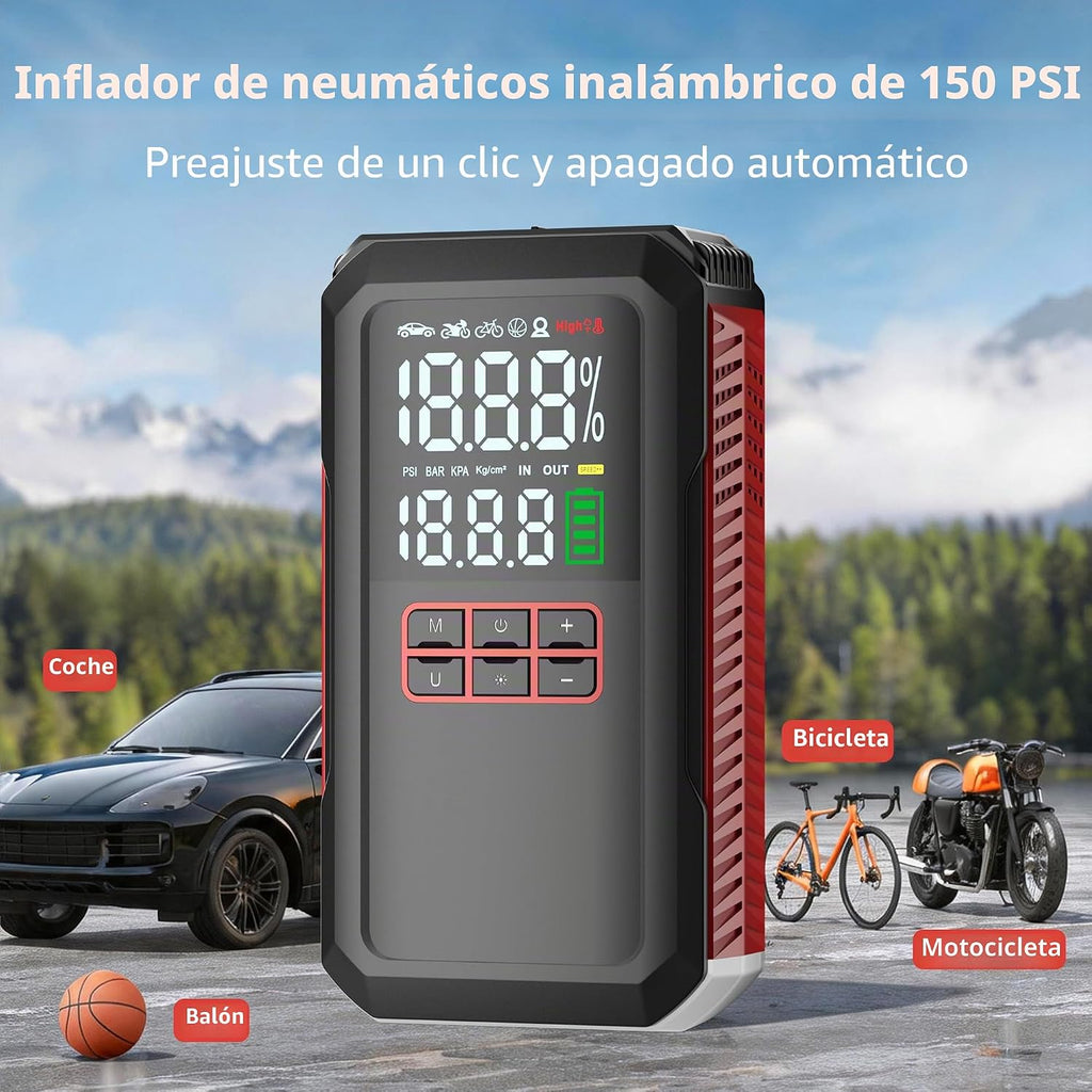 Arrancador de batería de coche de 5000 A con compresor de aire de 1...