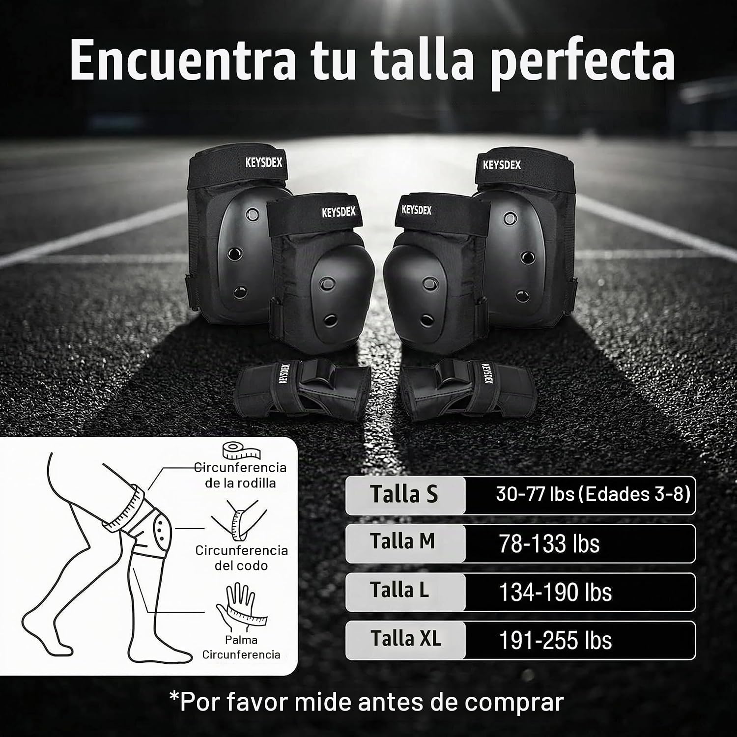 KEYSDEX Rodilleras, coderas, muñequeras 6 en 1, equipo de protecció...
