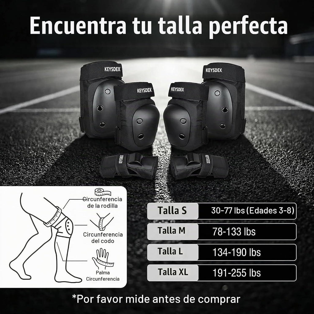 KEYSDEX Rodilleras, coderas, muñequeras 6 en 1, equipo de protecció...