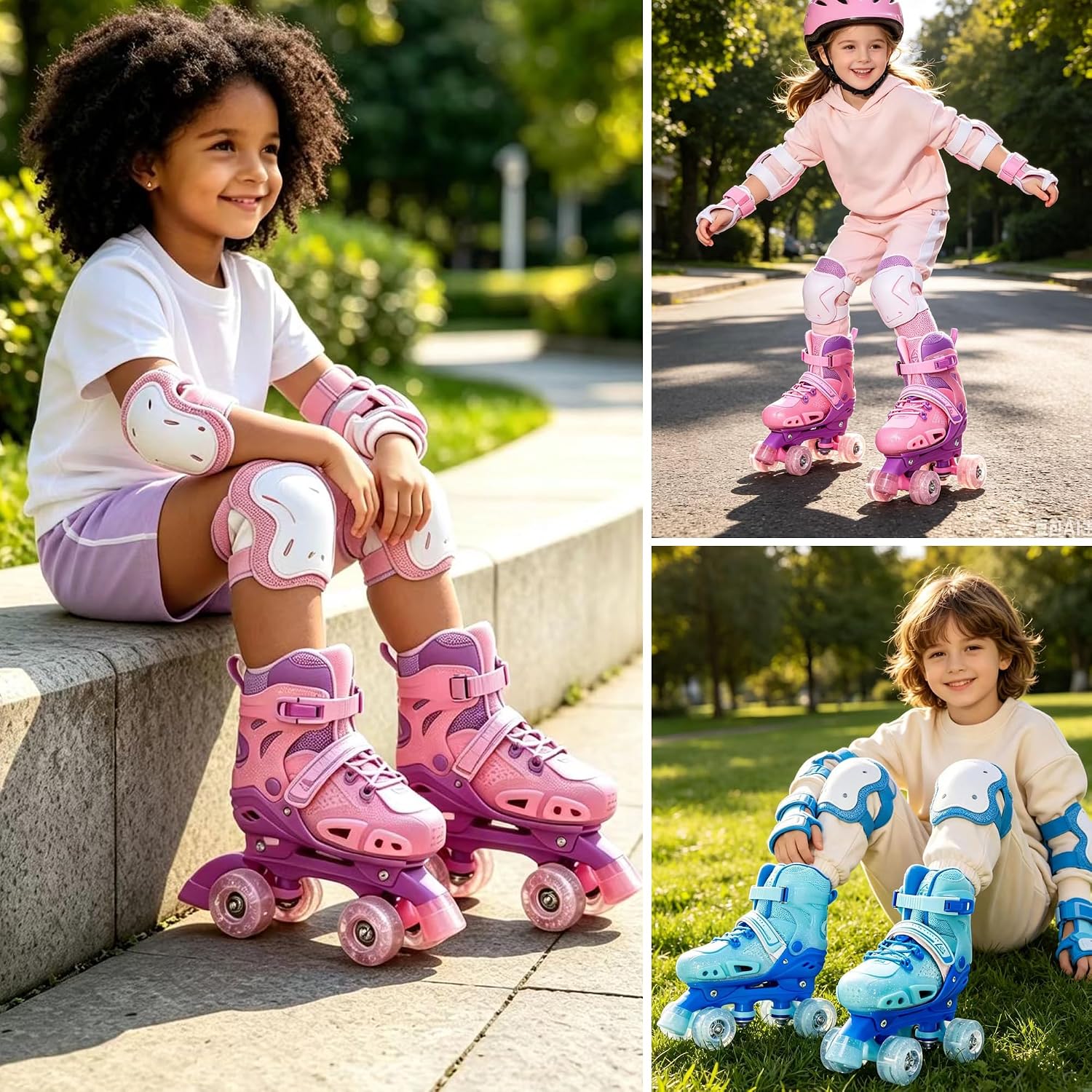 LKD Patines de ruedas para niños y niñas, 4 tamaños, ajustables, co...