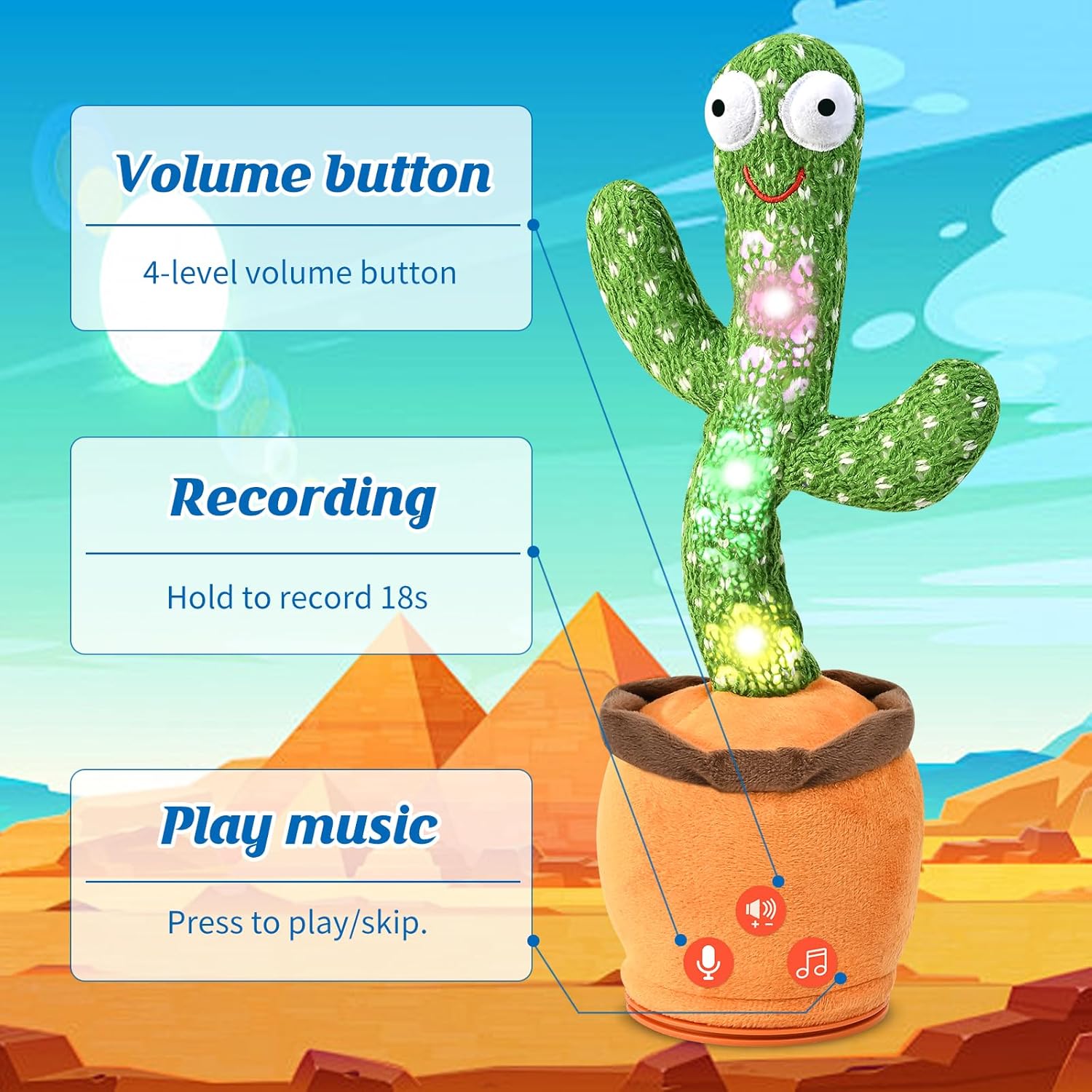 Juguetes recargables para bebés de 3-6, 6-12, 12-18 meses, cactus q...