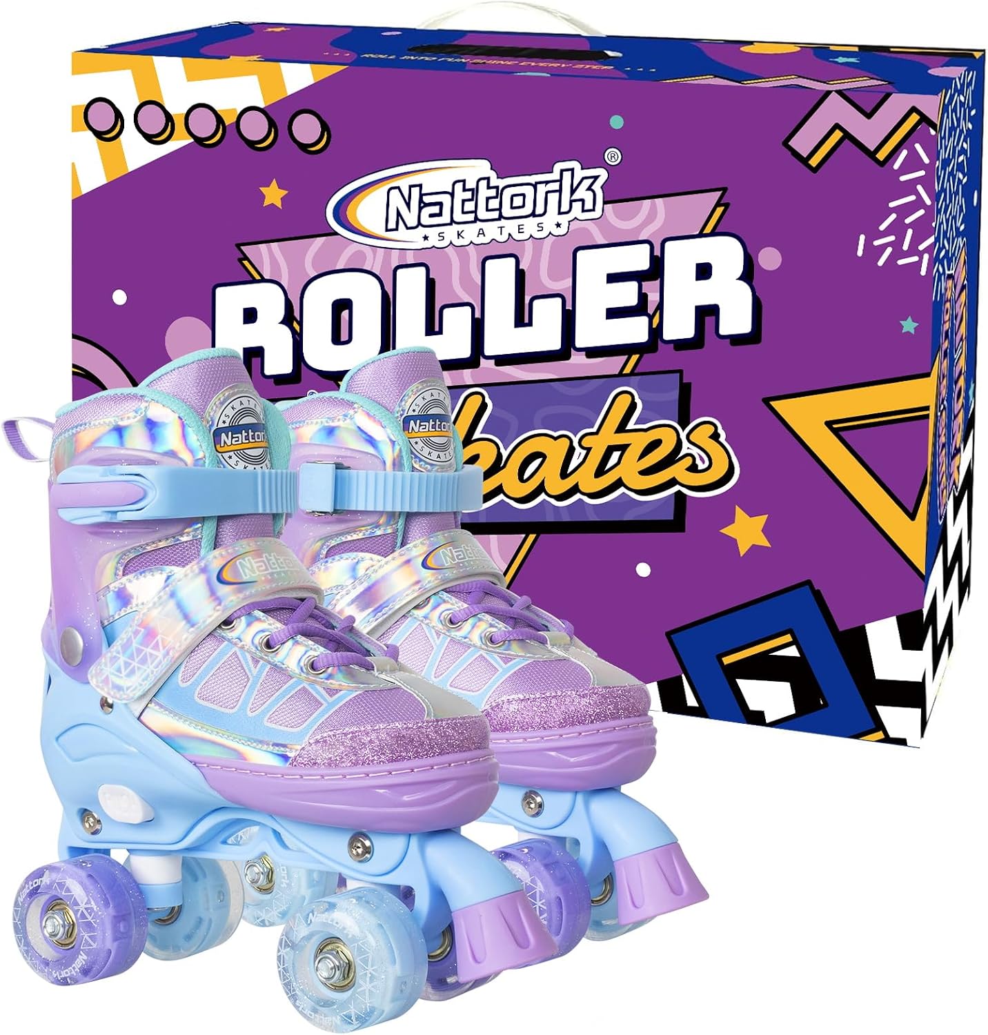Nattork Patines de ruedas para niños y niñas, 4 tamaños ajustables...