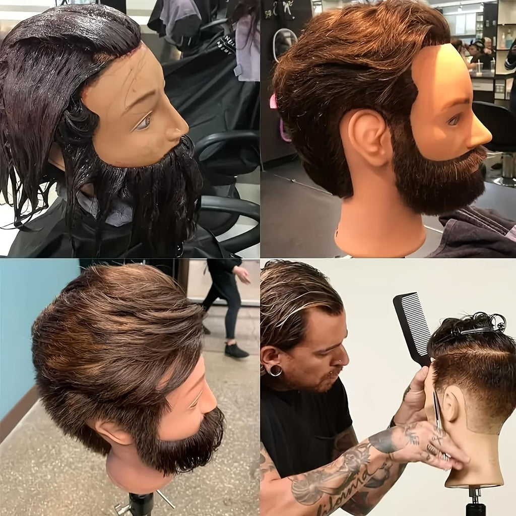Yiifiulyn Cabeza de maniquí de cabello humano con barba, kit de prá...