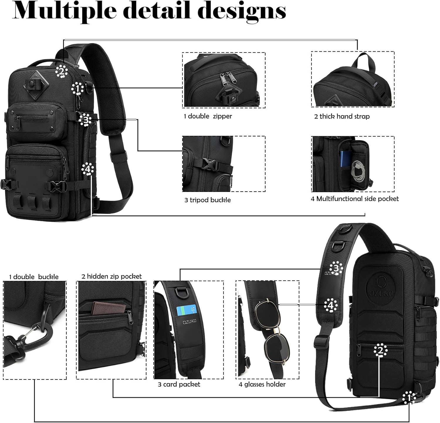 OZUKO Mochila Táctica para Hombre, Bolsa de Pecho con Correa Cruzad...