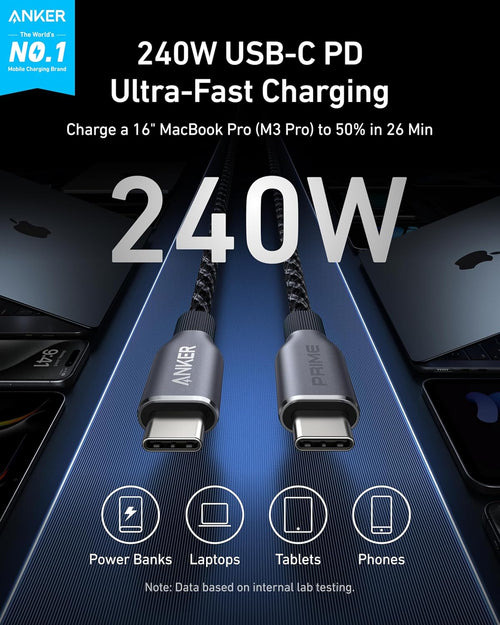 Anker Prime - Cable USB C a USB C, cable de carga rápida de 240 W,...