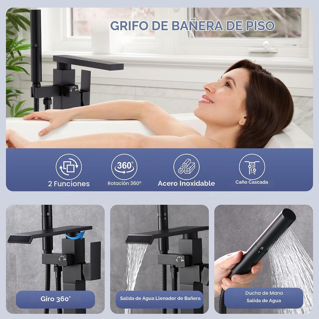 ALGRTS Grifo de bañera de pie independiente en cascada, para montaj...
