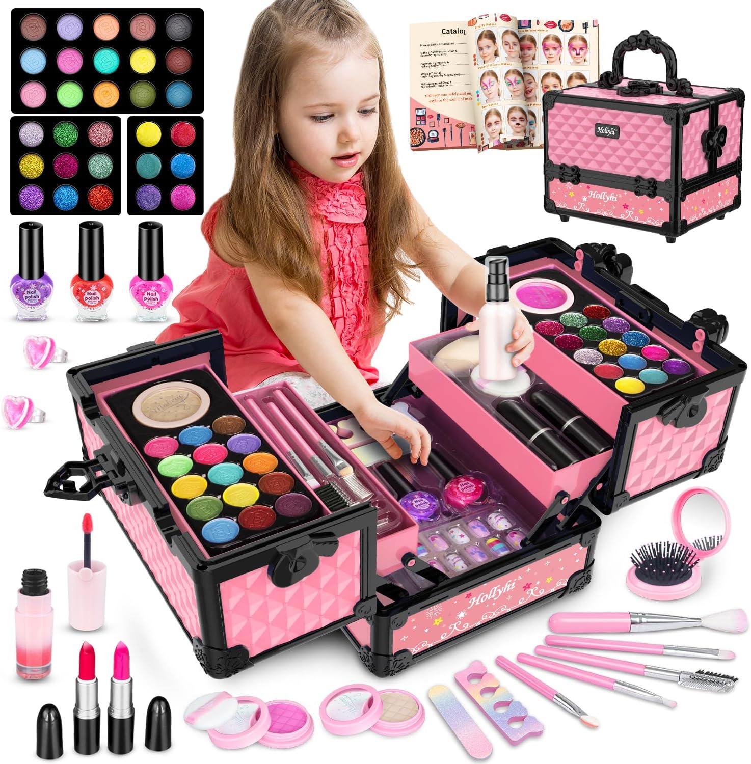 Hollyhi Juego de 59 piezas de maquillaje para niñas, juego de jugue...