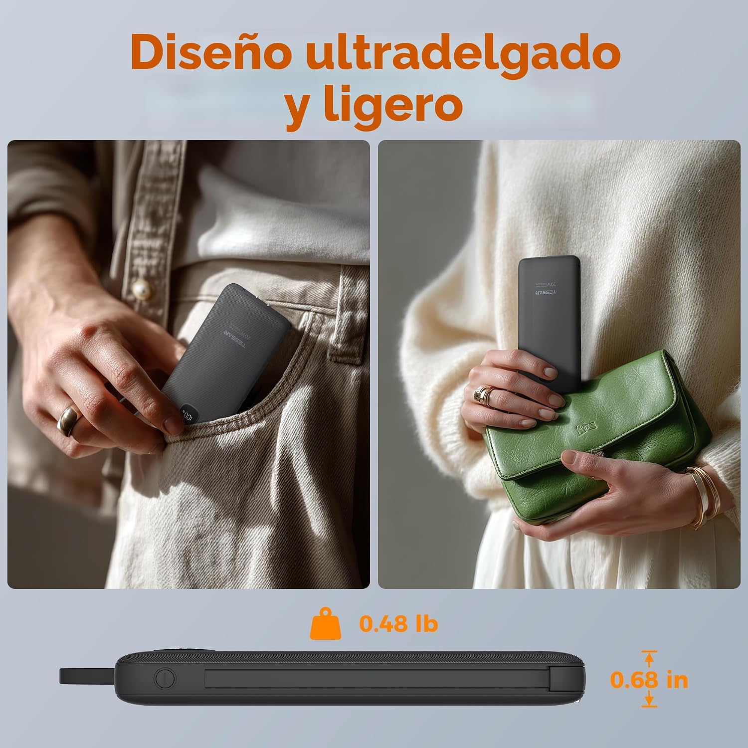 TESSAN Cargador portátil con cables incorporados, banco de energía...