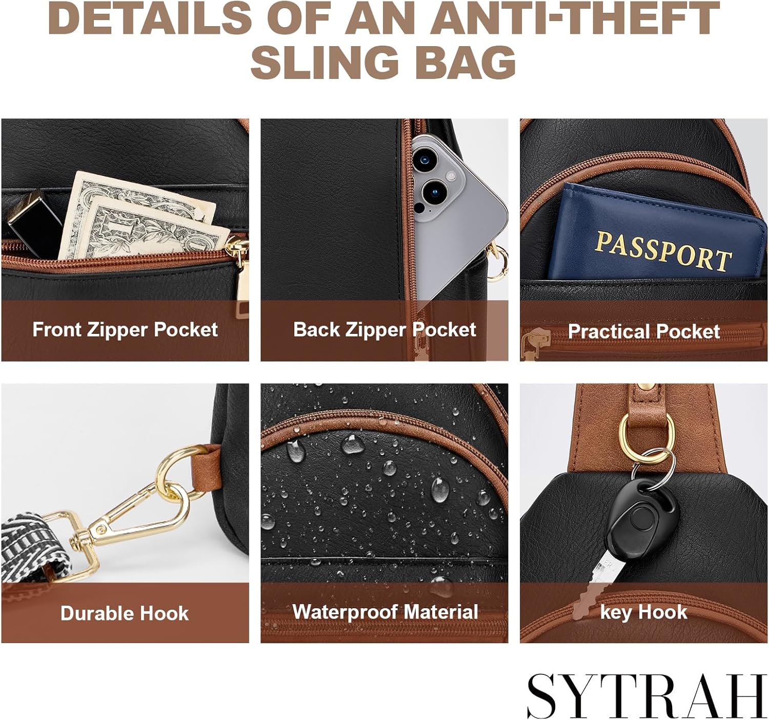 SYTRAH Bolsos de hombro antirrobo para mujer, bolso bandolera RFID...