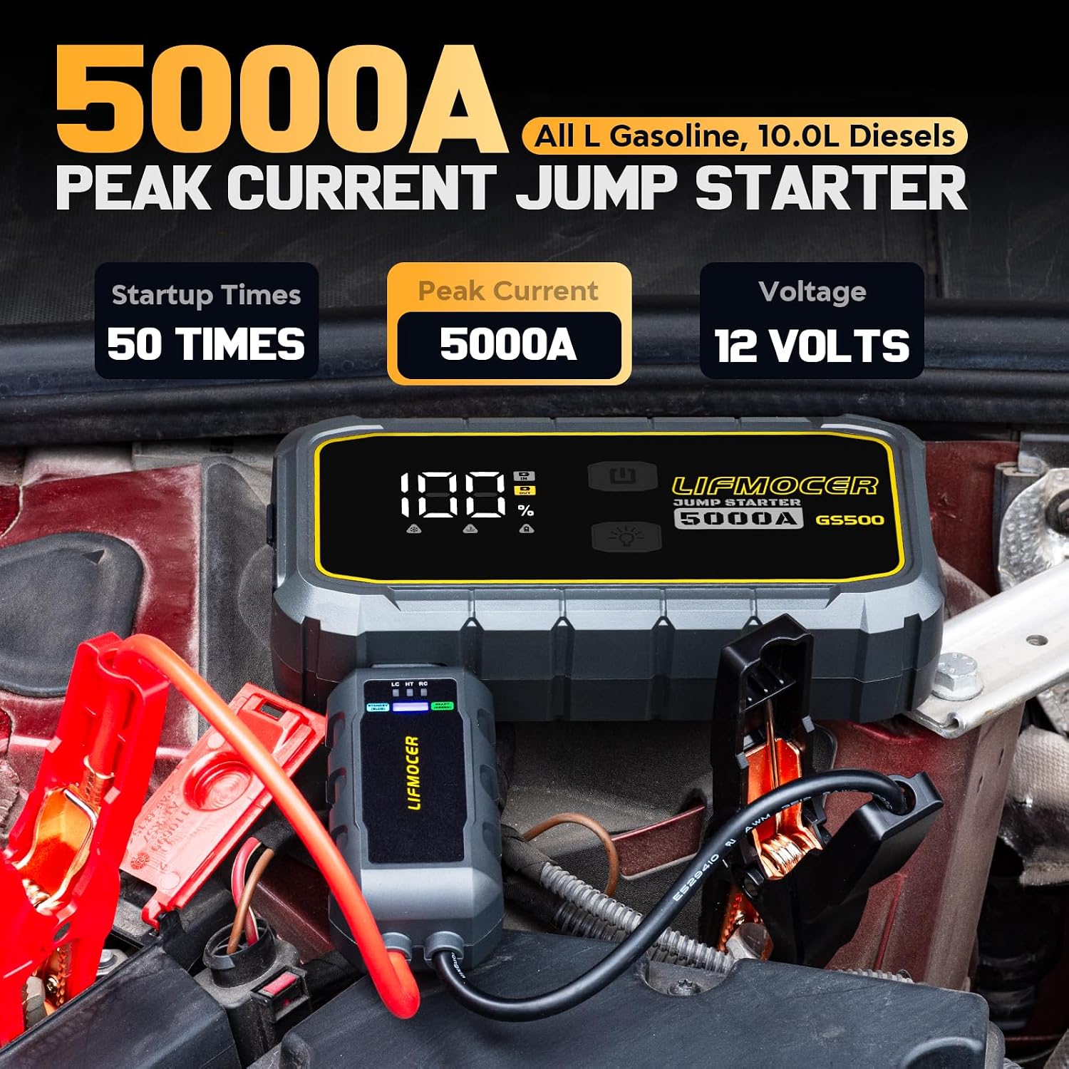 LIFMOCER GS500 Arrancador de Automóvil - Arrancador de Batería de A...