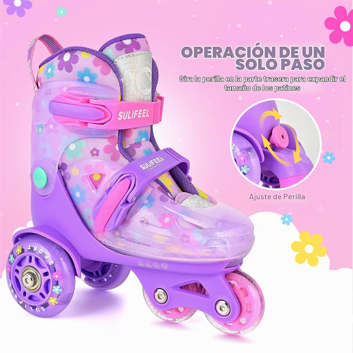 SULIFEEL Patines de Ruedas Ajustables para Niñas Niños Infantiles,...