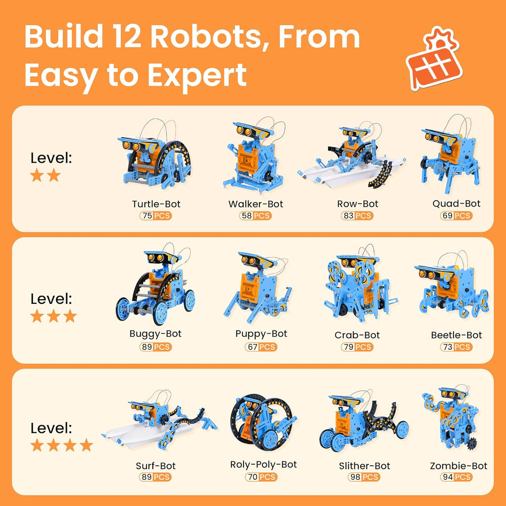 Sillbird Kit de robot de construcción solar, regalo STEM para niños...