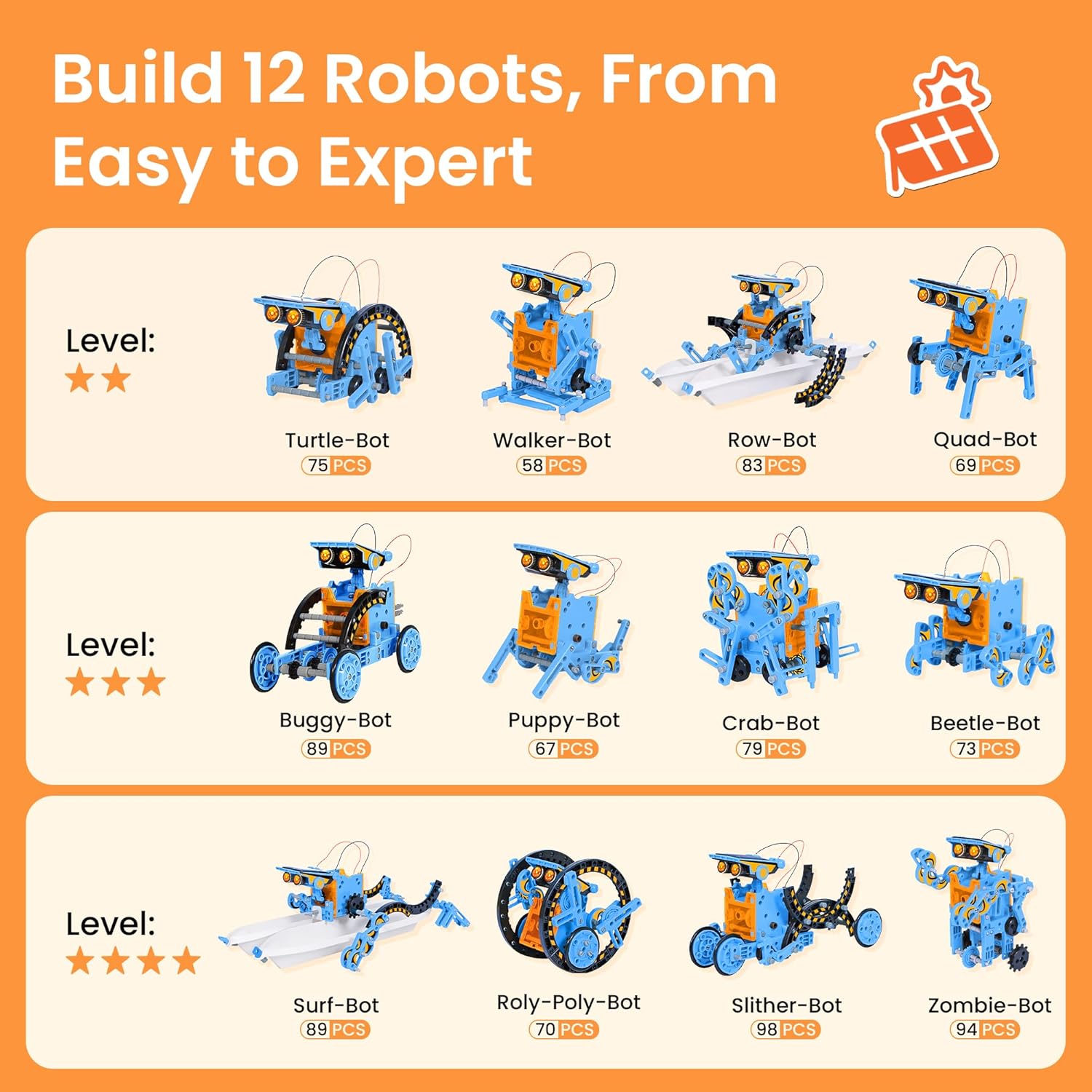 Sillbird Kit de robot de construcción solar, regalo STEM para niños...