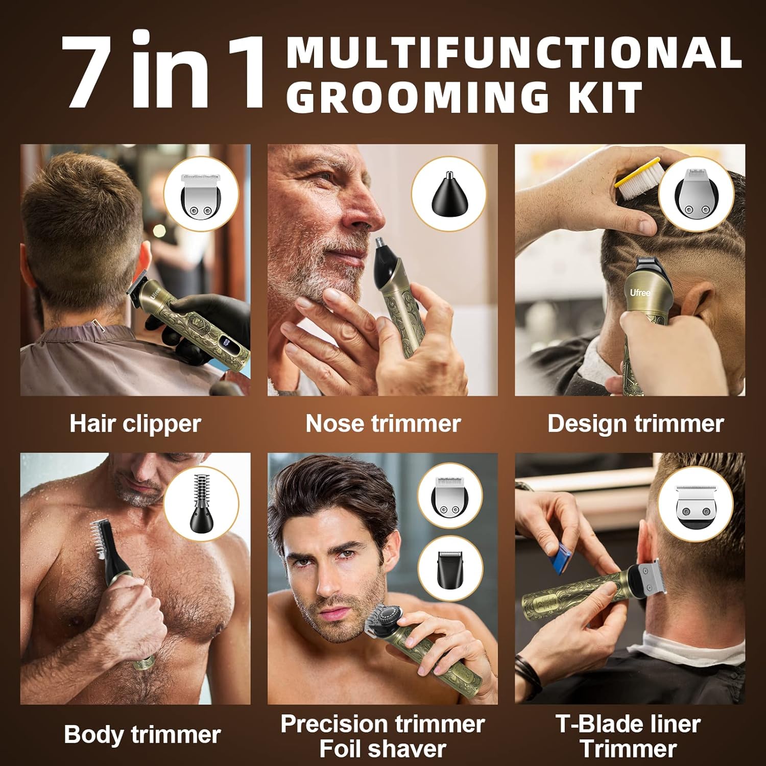 Ufree Cortadora de barba para hombres, afeitadora eléctrica, kit de...