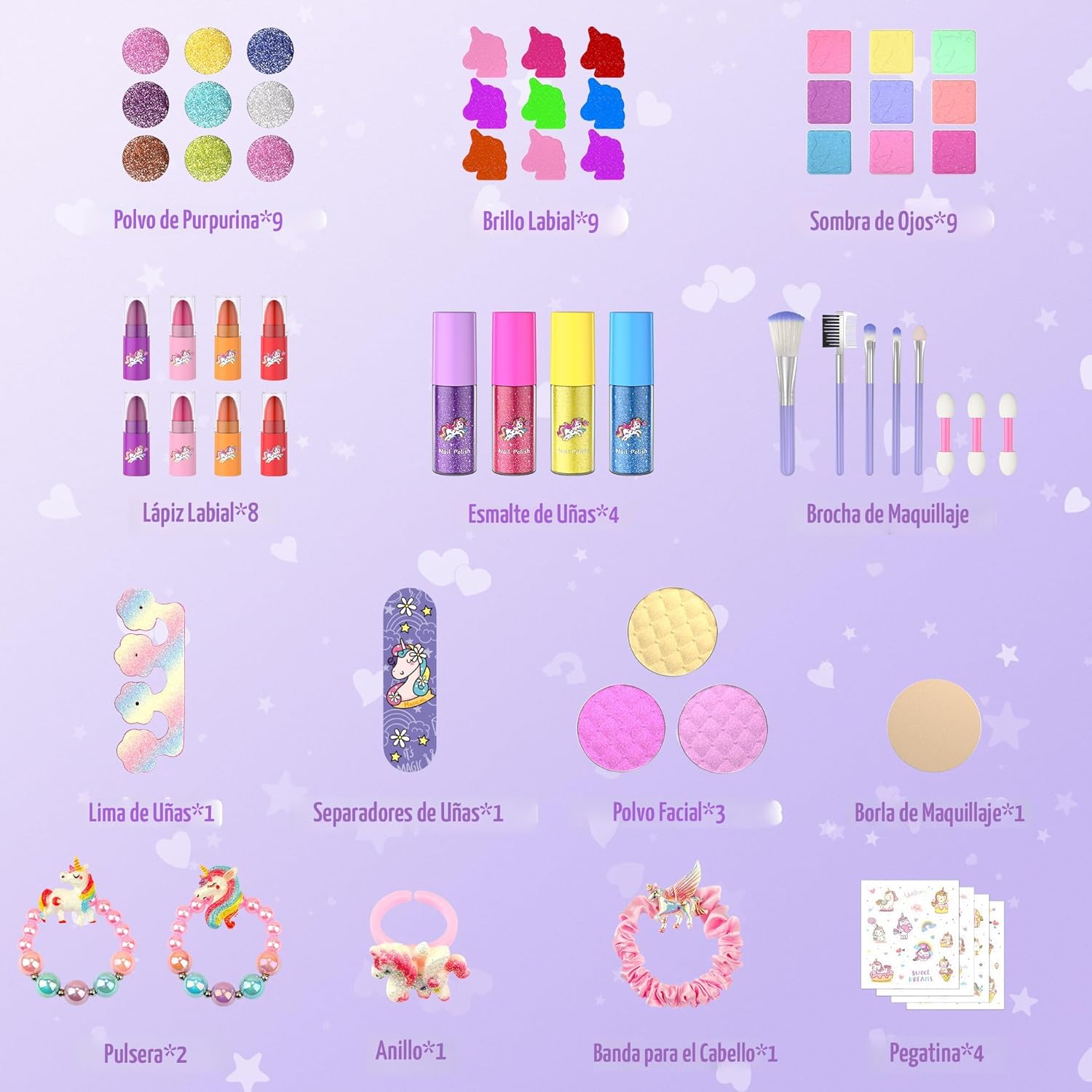 PERRYHOME Juego de Maquillaje para Niñas, 63 Piezas Lavable No Tóxi...