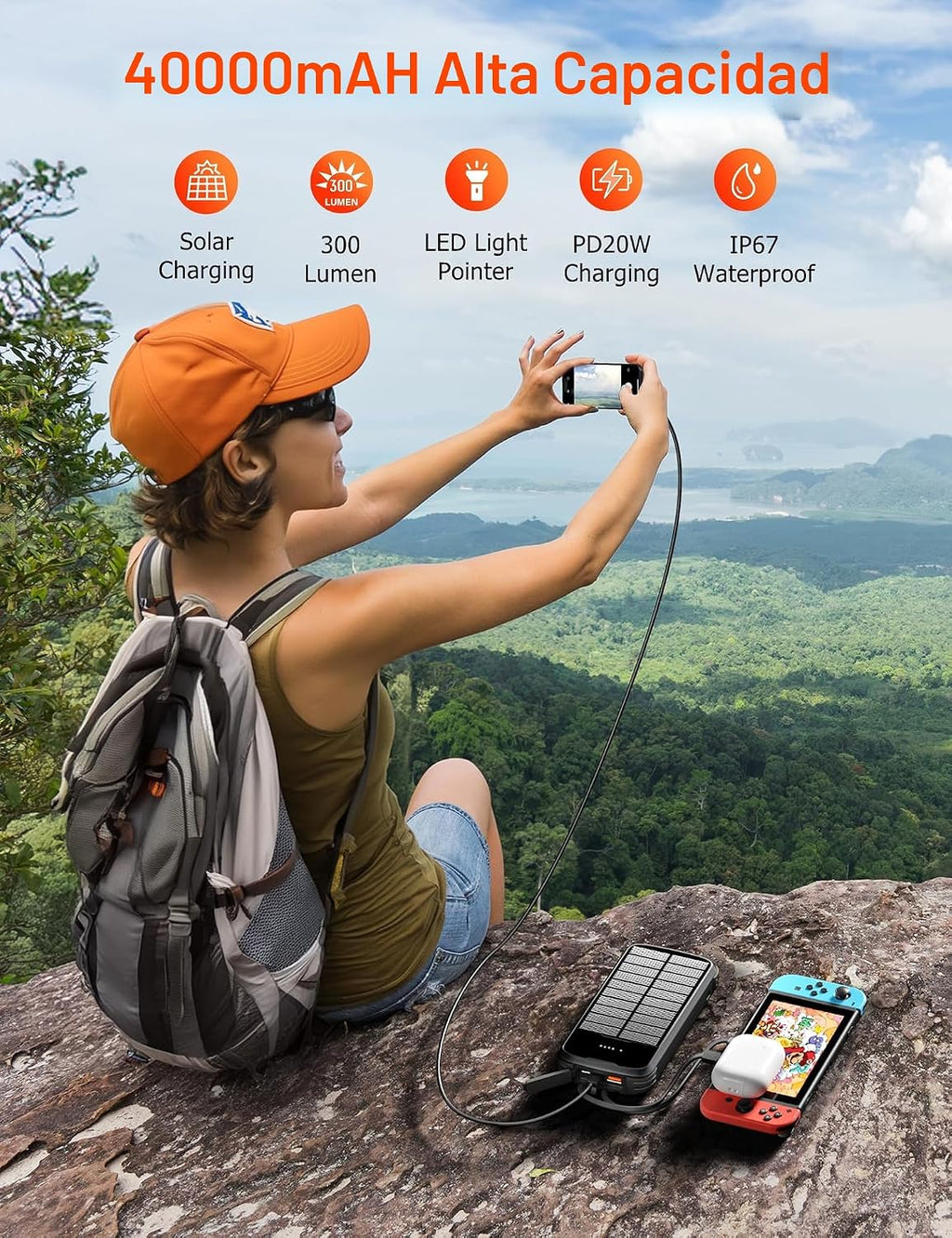 MINRISE Cargador solar, cargador portátil de 40000 mAh, PD de 20 W,...