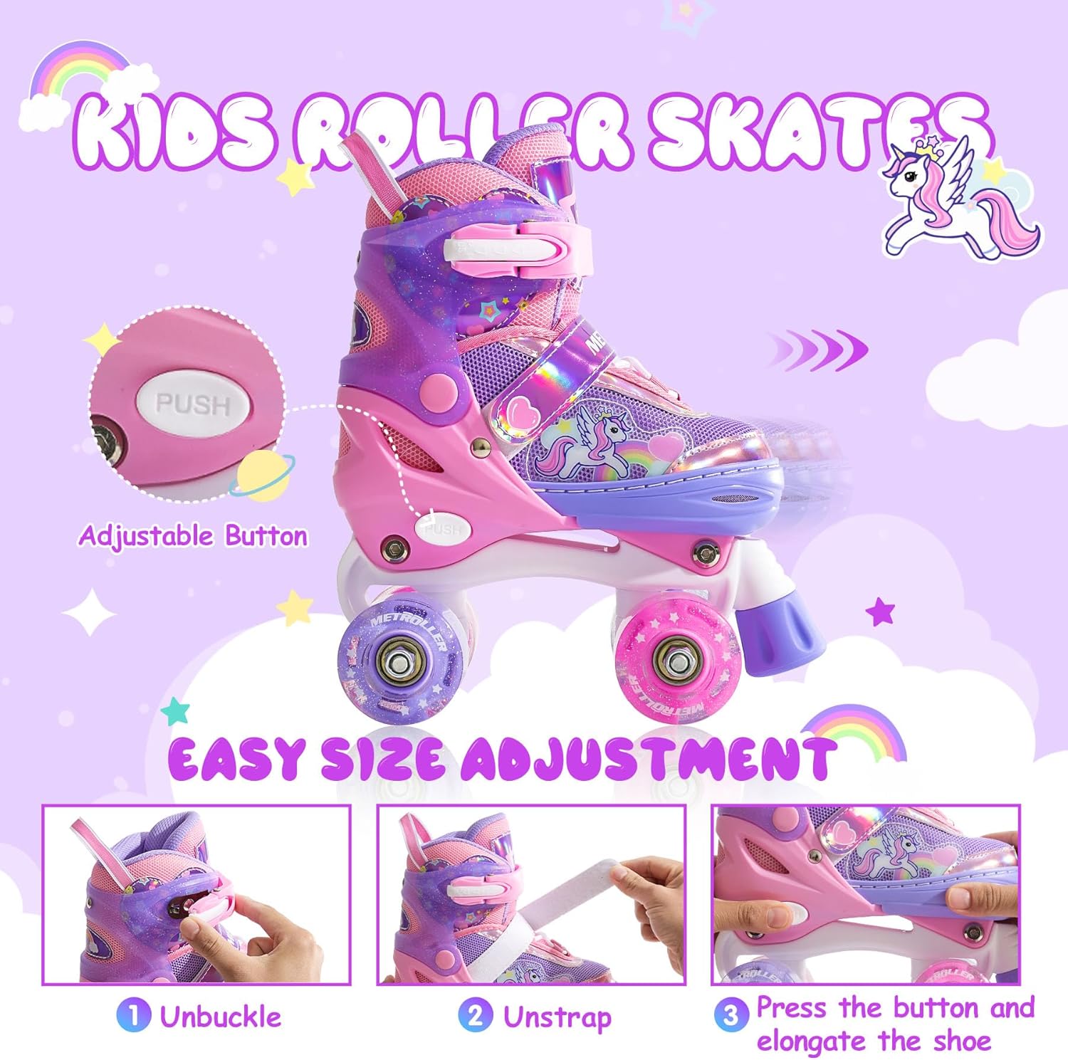 METROLLER Patines de ruedas brillantes para niñas de 4 a 12 años |...
