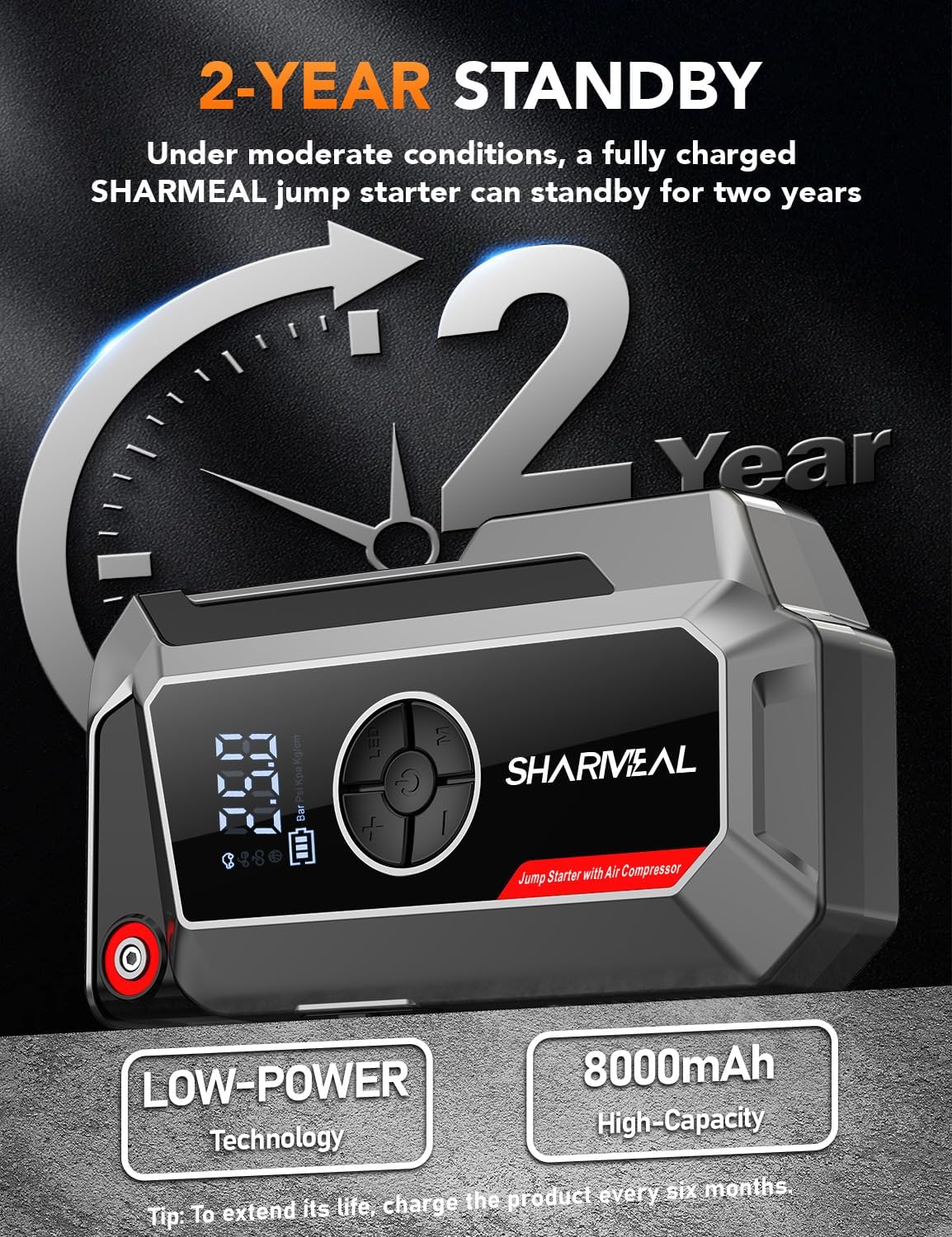 Sharmeal Arrancador de salto con compresor de aire, batería de coch...