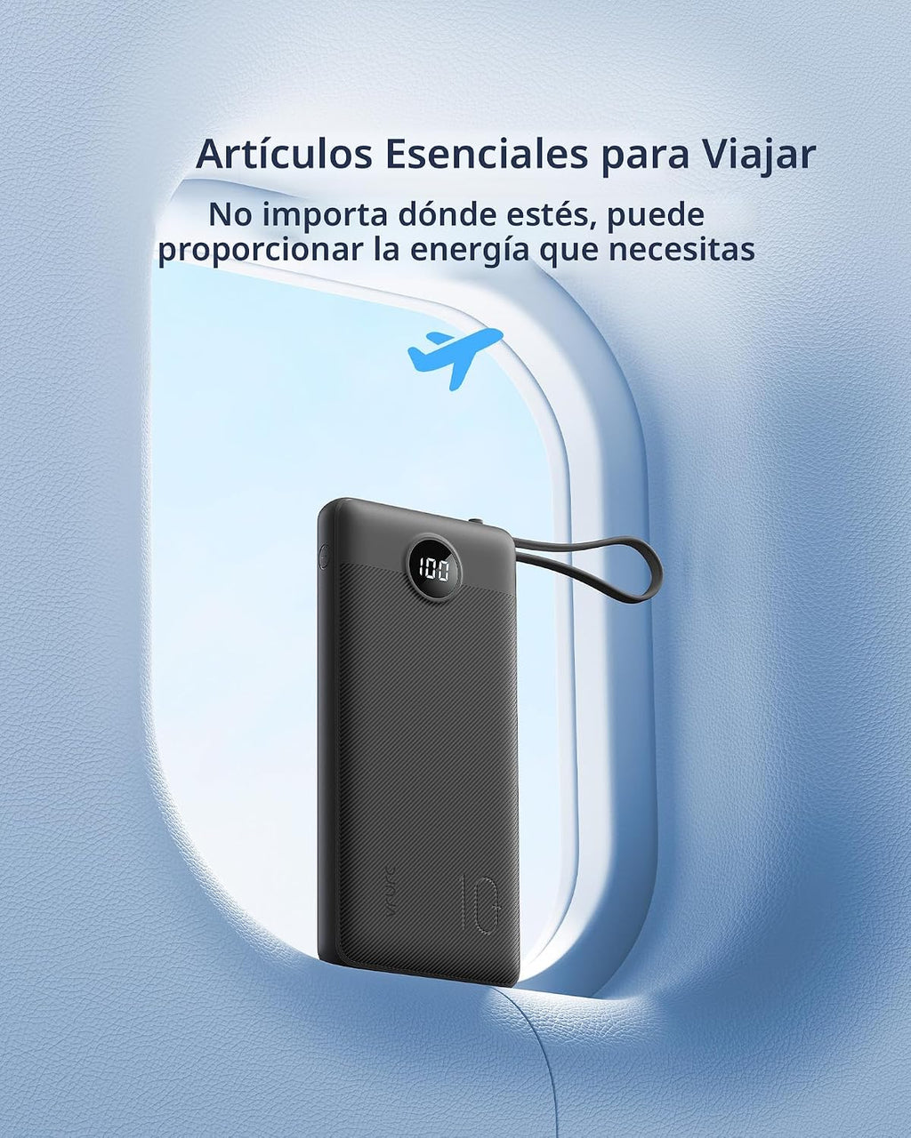VRURC Cargador portátil, batería de viaje compacta con 4 cables int...