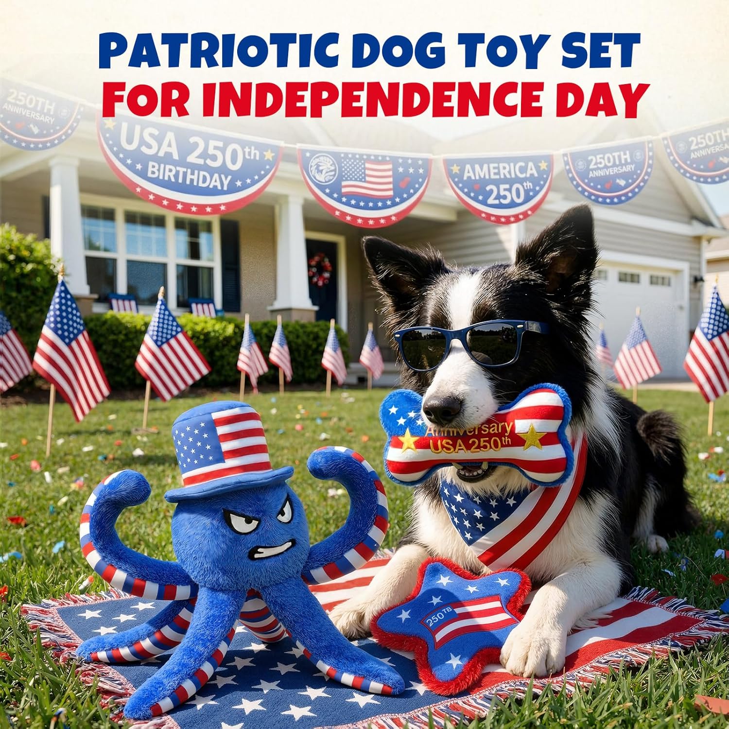 BluPup Juguetes patrióticos para perros, paquete de 3 juguetes de p...