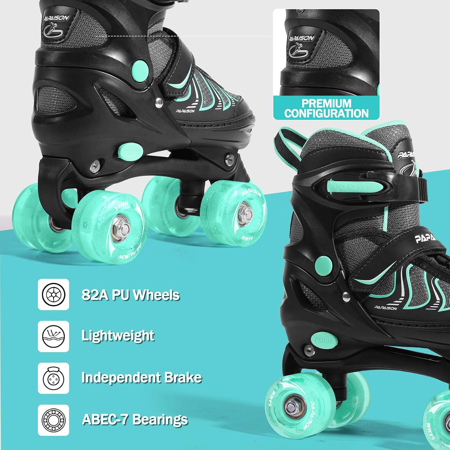 PAPAISON Patines de ruedas para niñas de 8 a 12 años, talla ajustab...