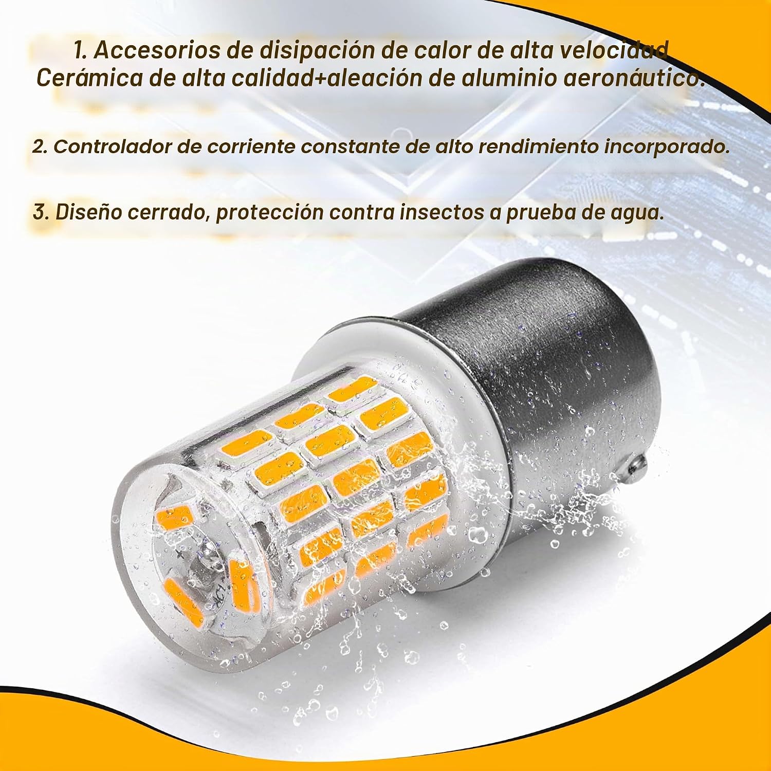 Bombillas LED de 12 voltios 1156 BA15S color ámbar\/amarillo 1003 1...