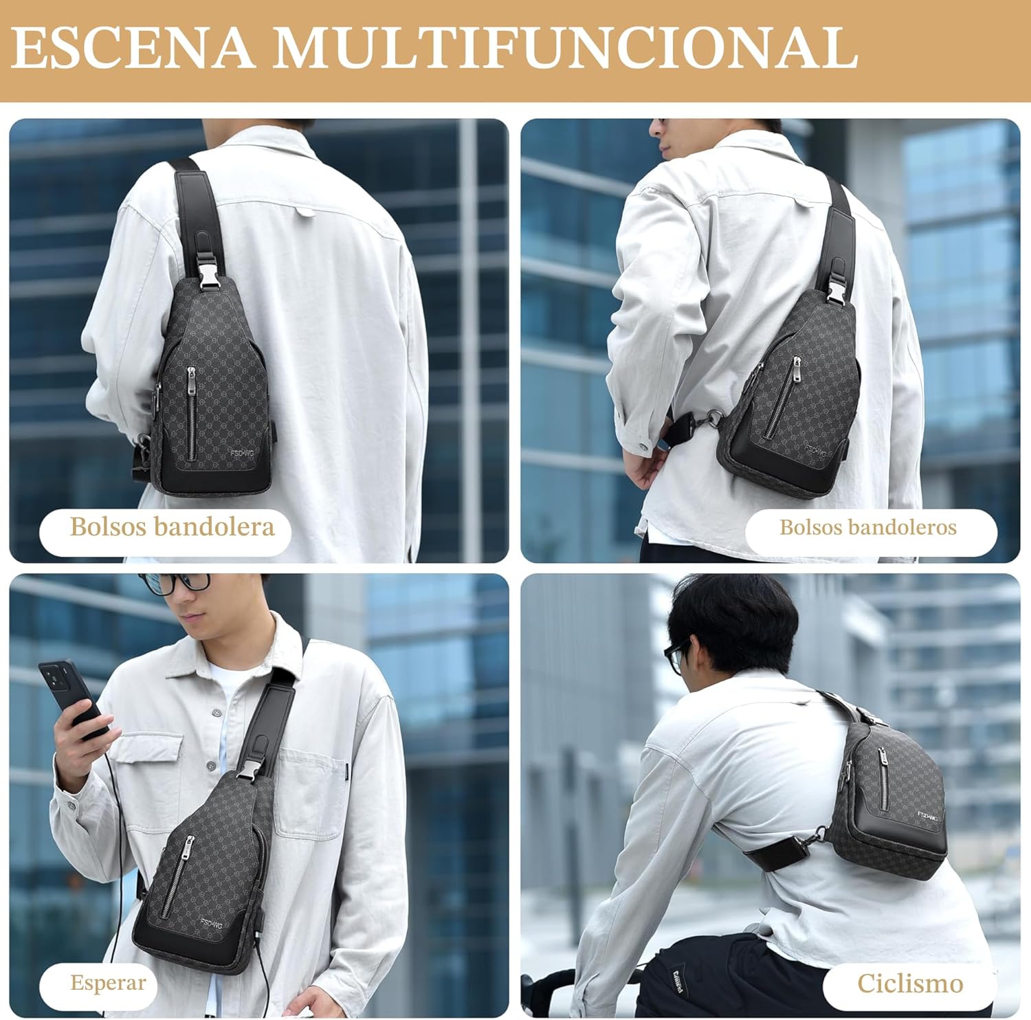 FSD WG - Mochila de hombro para hombres, bolsa de pecho, bandolera,...