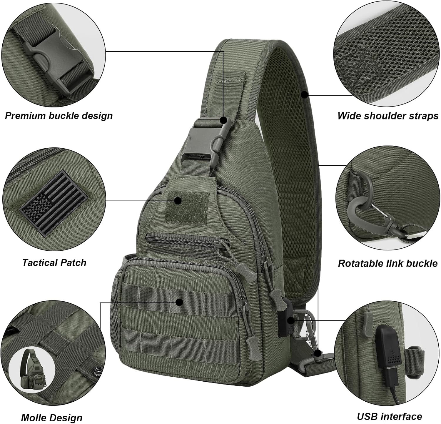 ZHIERNA Mochila Táctica de Bandolera con Soporte para Botella de Ag...