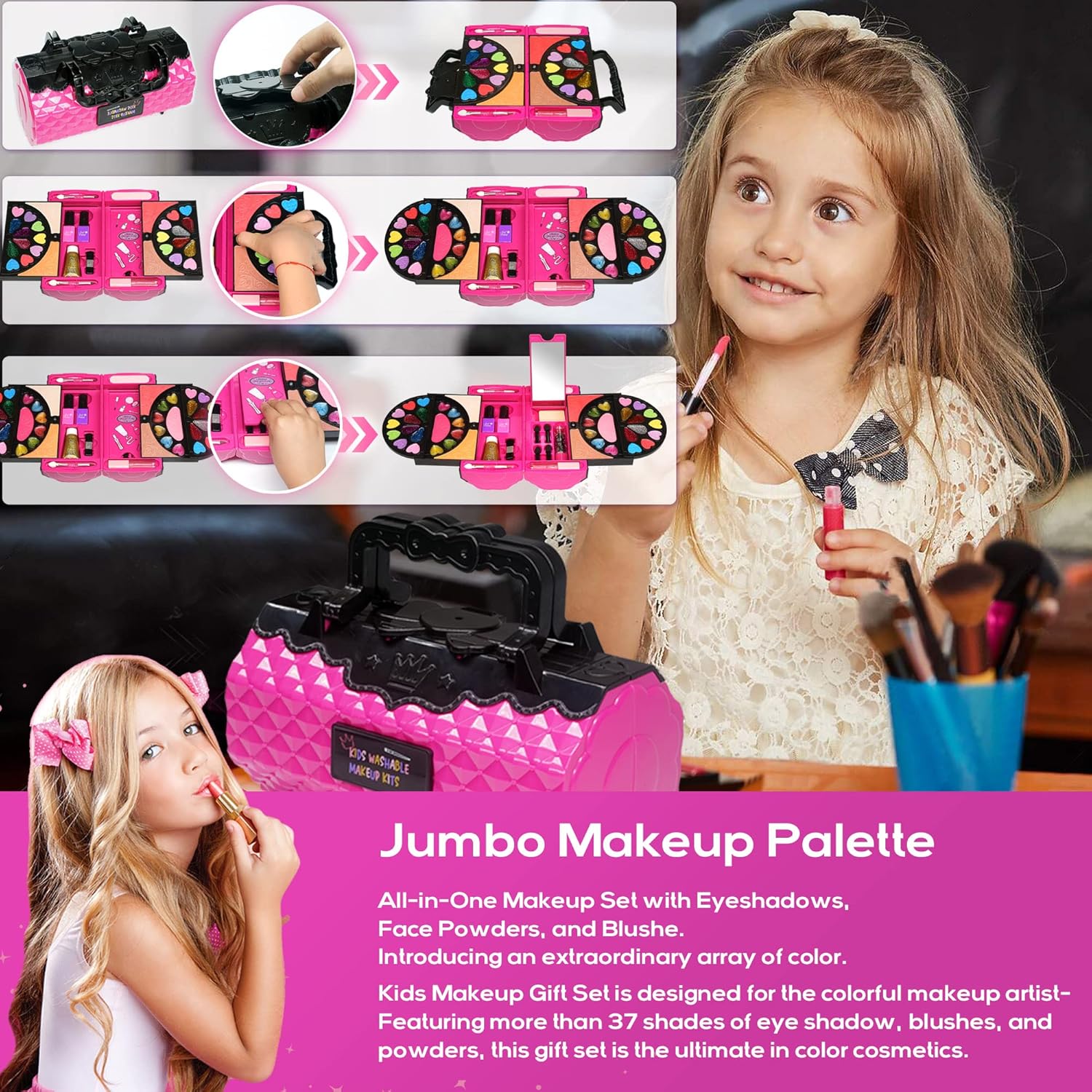 Kit de maquillaje infantil para niñas, 59 piezas de maquillaje real...