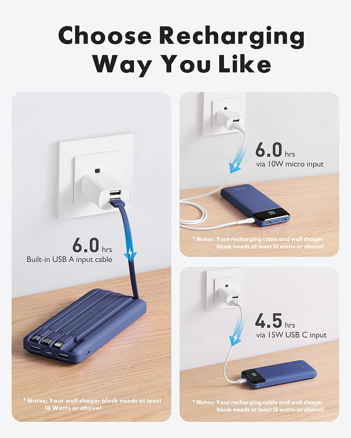 Charmast Cargador portátil con cables incorporados, banco de energí...