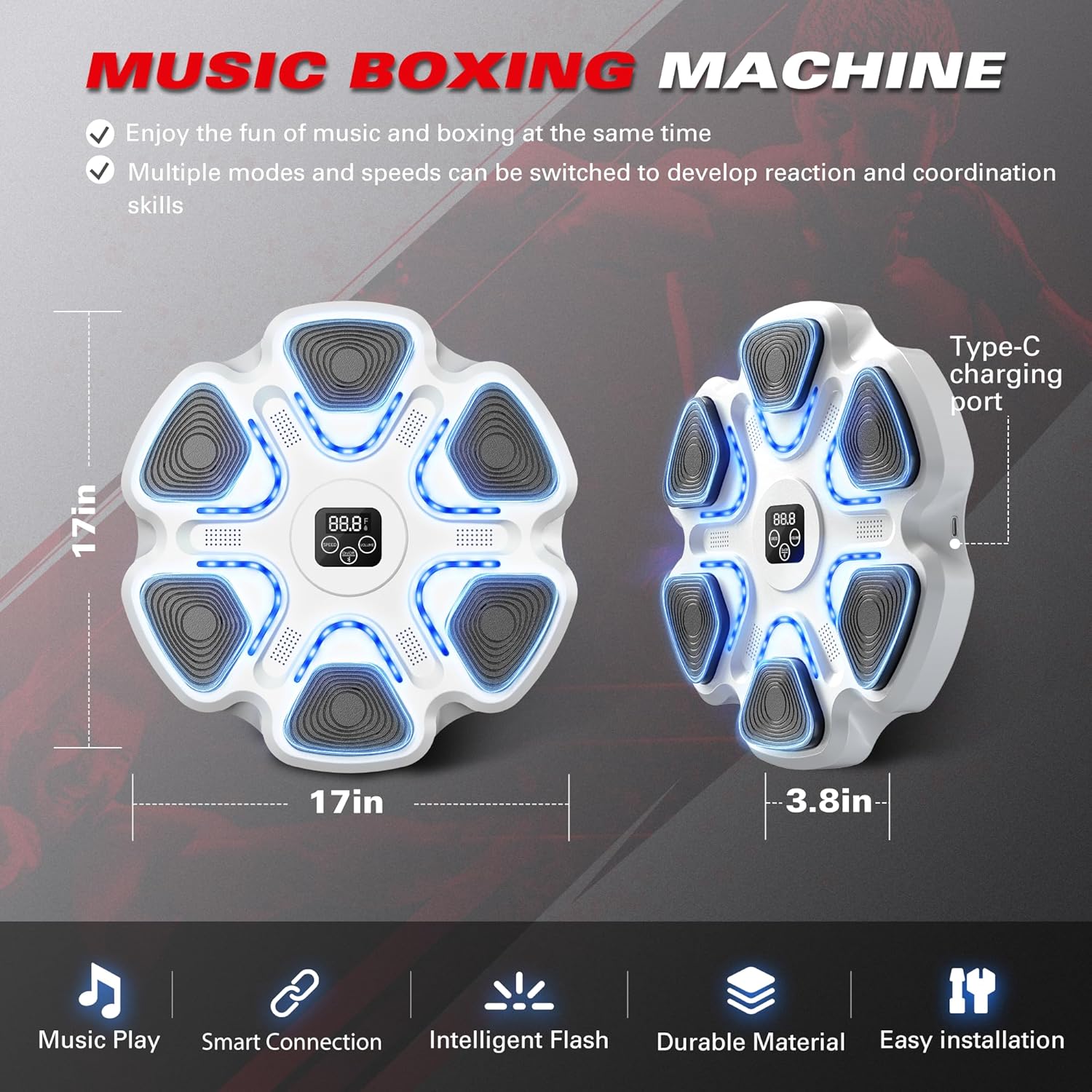 SPIEEK Máquina de Boxeo Musical con Guantes para Adultos Máquina de...