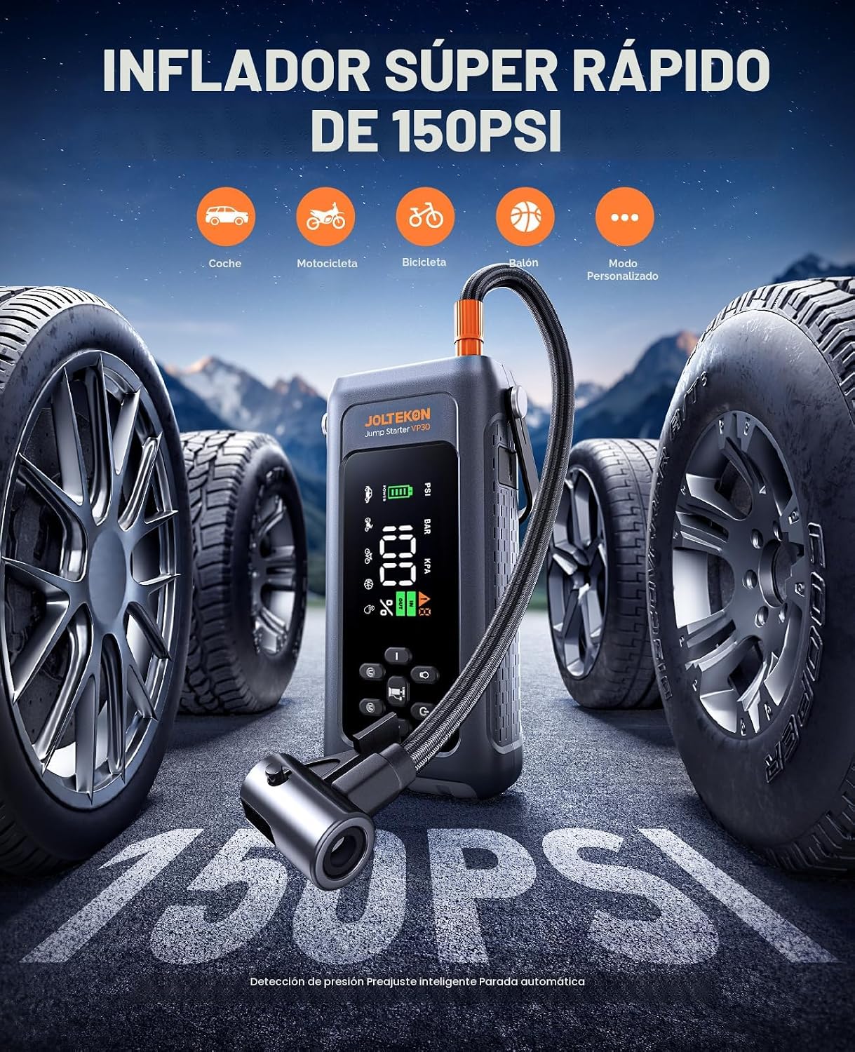 JOLTEKON Arrancador de batería de coche con compresor de aire 4500A...