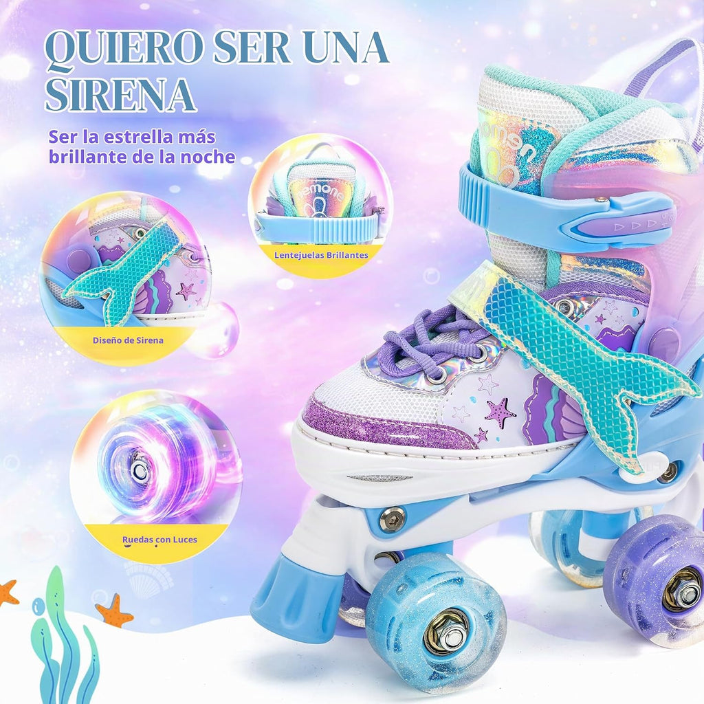 NEMONE - Patines de sirena con ruedas iluminadas y 4 tamaños ajusta...