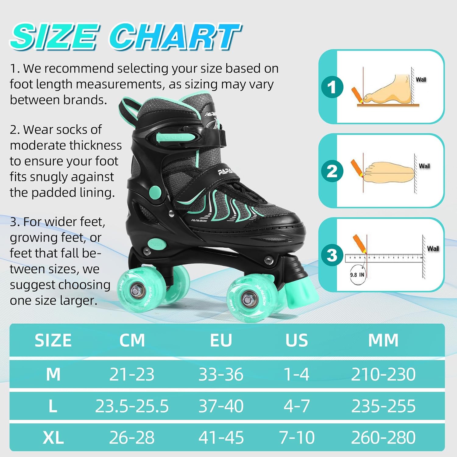 PAPAISON Patines de ruedas para niñas de 8 a 12 años, talla ajustab...