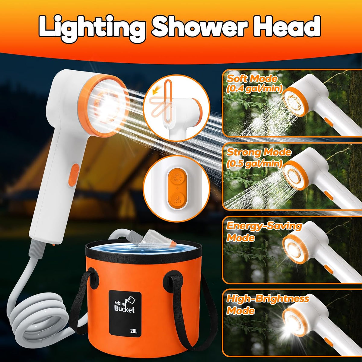 Ducha portátil para acampar, bomba de ducha portátil recargable de...