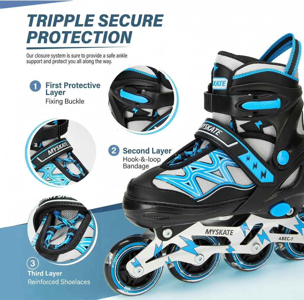Lightning Adjustable 4 Sizes Inline Skates with Full Light up Wheel...