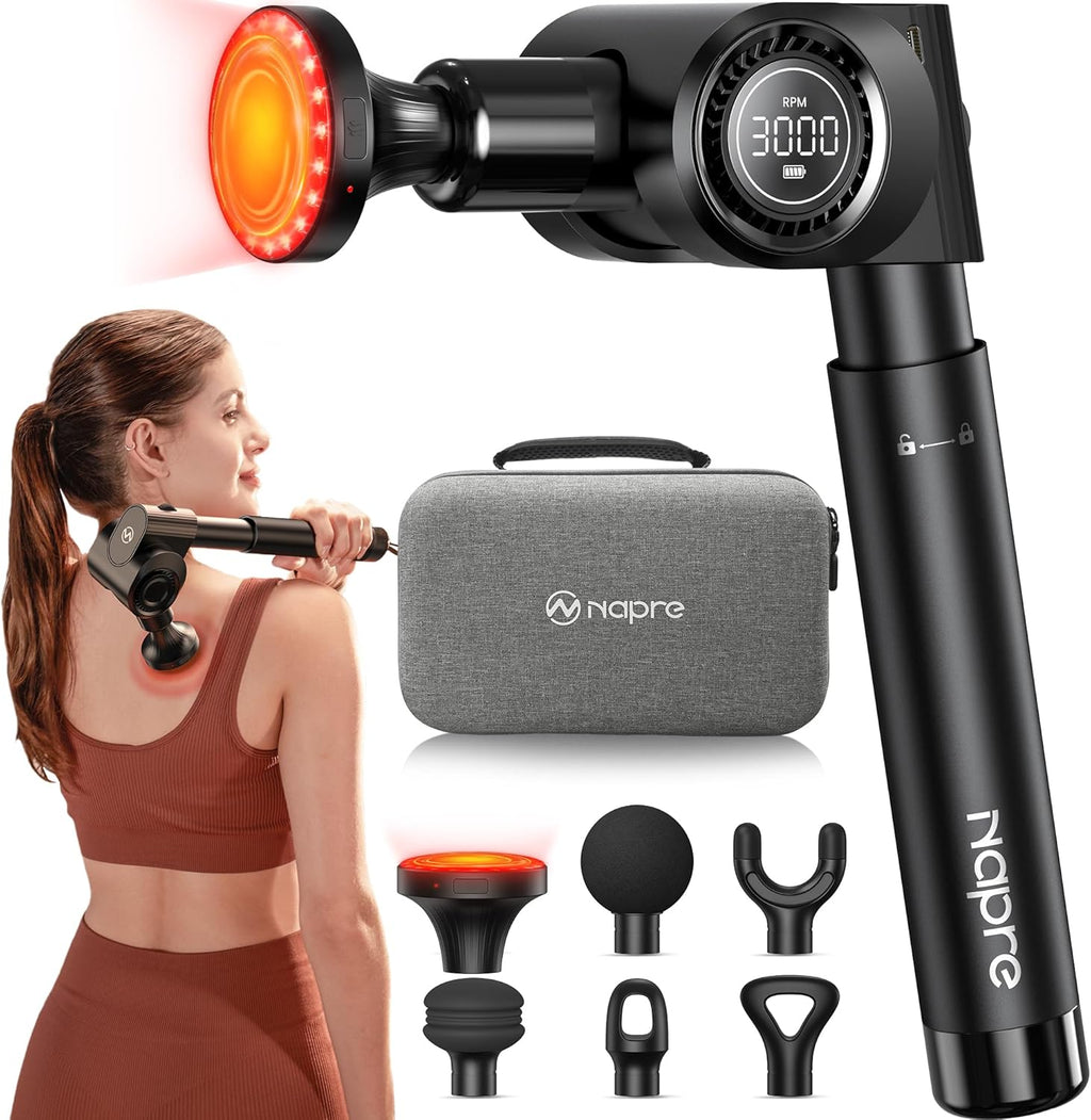 NAPRE - Pistola de masaje con calor, masajeador manual de percusión...