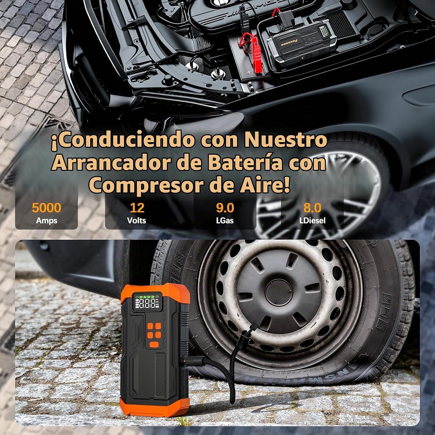 Arrancador de salto de 5000 A con compresor de aire, arrancador de...