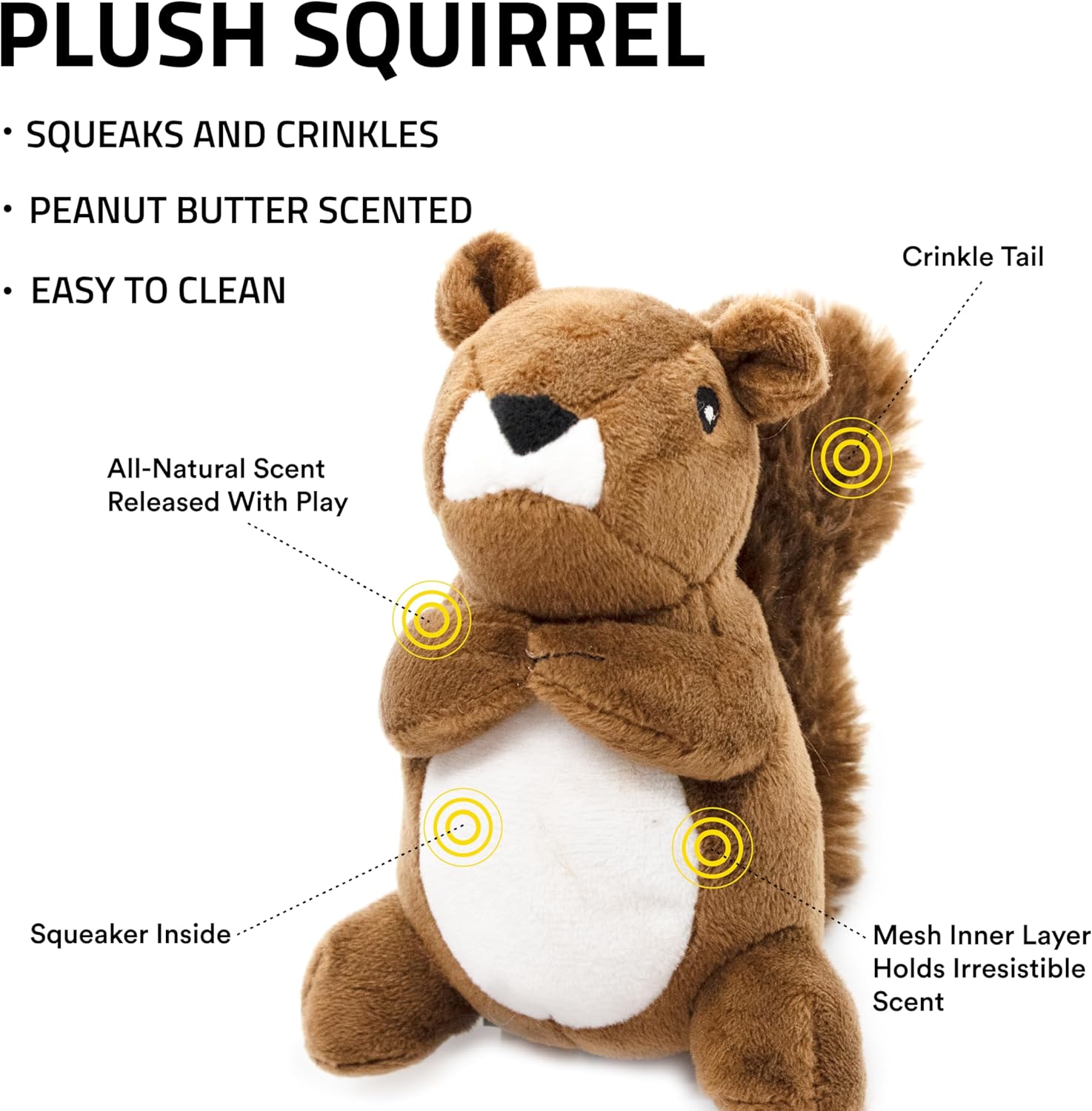 Playology Juguetes para perros | Juguete de peluche de ardilla para...