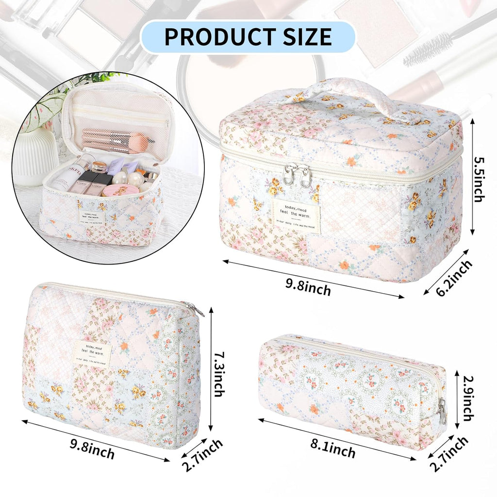 senbowe Bolsa de maquillaje floral, paquete de 3 bolsas de maquilla...