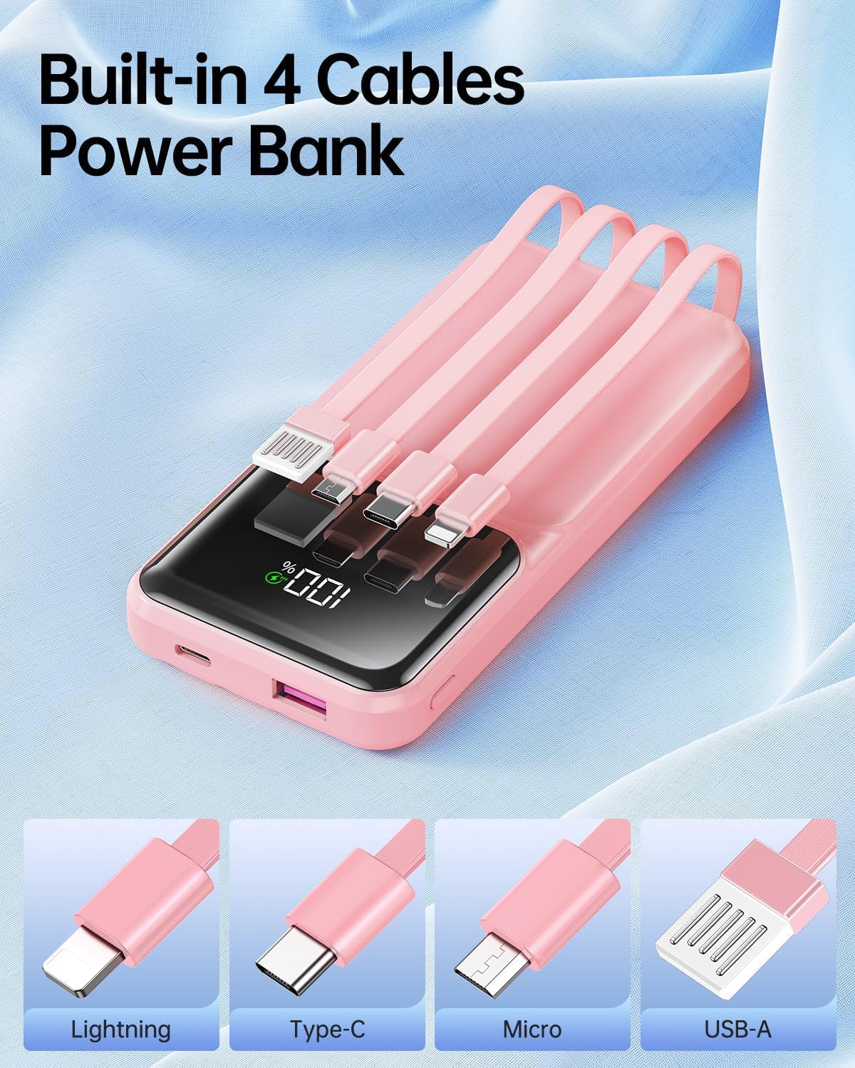 RONEGN Cargador portátil con cable incorporado - Banco de energía d...